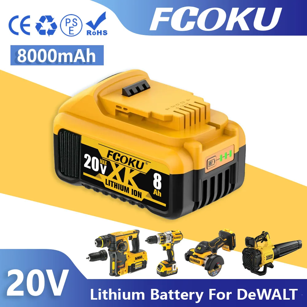 

20V 5.0Ah/6.0Ah/8.0Ah mAh Replacement Li-ion Battery For DeWalt Electric Tool 18V DCB182 DCB180 DCB181 DCB182 DCB201 DCB205