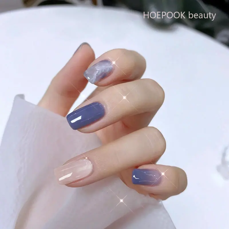 女性のためのシームレスな取り外し可能な偽のネイル,青いハローカラー