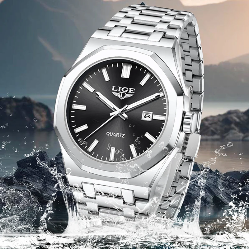 LIGE New Luxury Quartz Watch For Men Fashion Business Watch Men Stainless Steel Military Waterproof Luminous Men Wristwatches