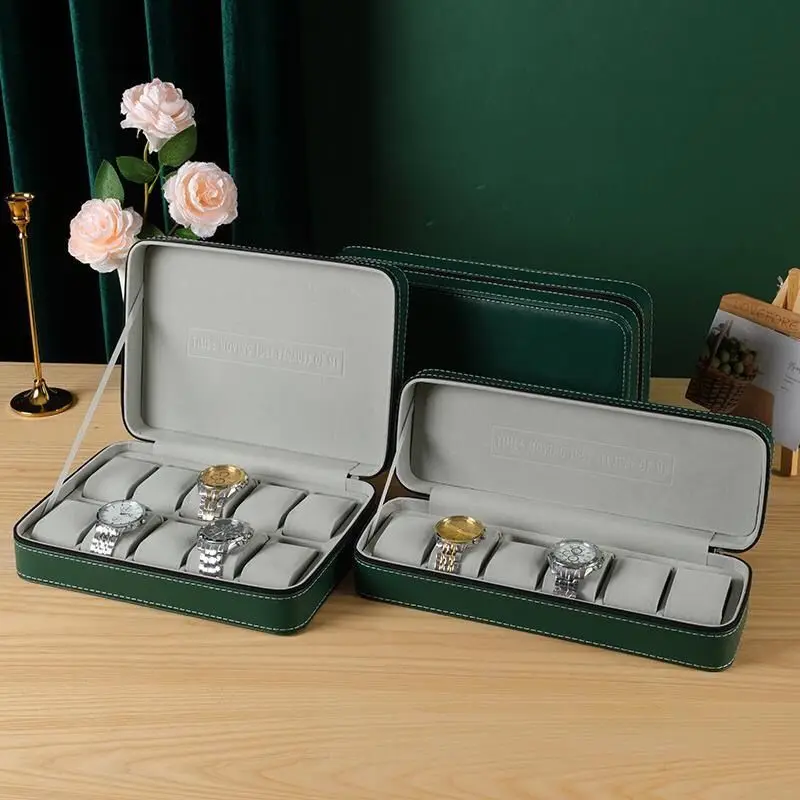 New Green Zipper Watch Storage Bag Portable Dustproof Watch Display Boxes Case Household Watch Collection Jewelry Gift Case