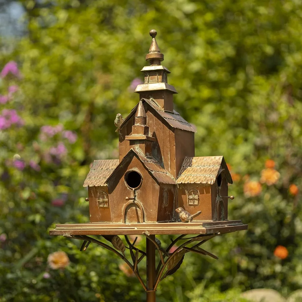 

Large Copper Colored Multi-Birdhouse Stakes, Room for 4 Bird Families in Each (Castle Home)
