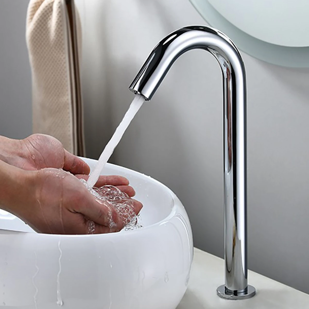 Fully automatic hot and cold sensing faucet, 304 stainless steel bend, washbasin faucet, bathroom faucet, bathroom accessories