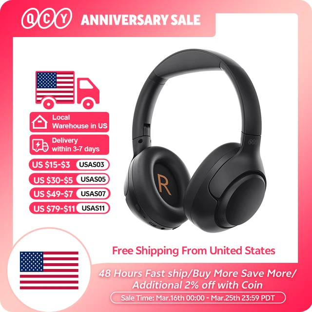 QCY H3 ANC Wireless Headphones Bluetooth 5.4 Hi-Res Audio Over Ear Headset 43dB Hybrid Active Noise Cancellation Earphones 60H