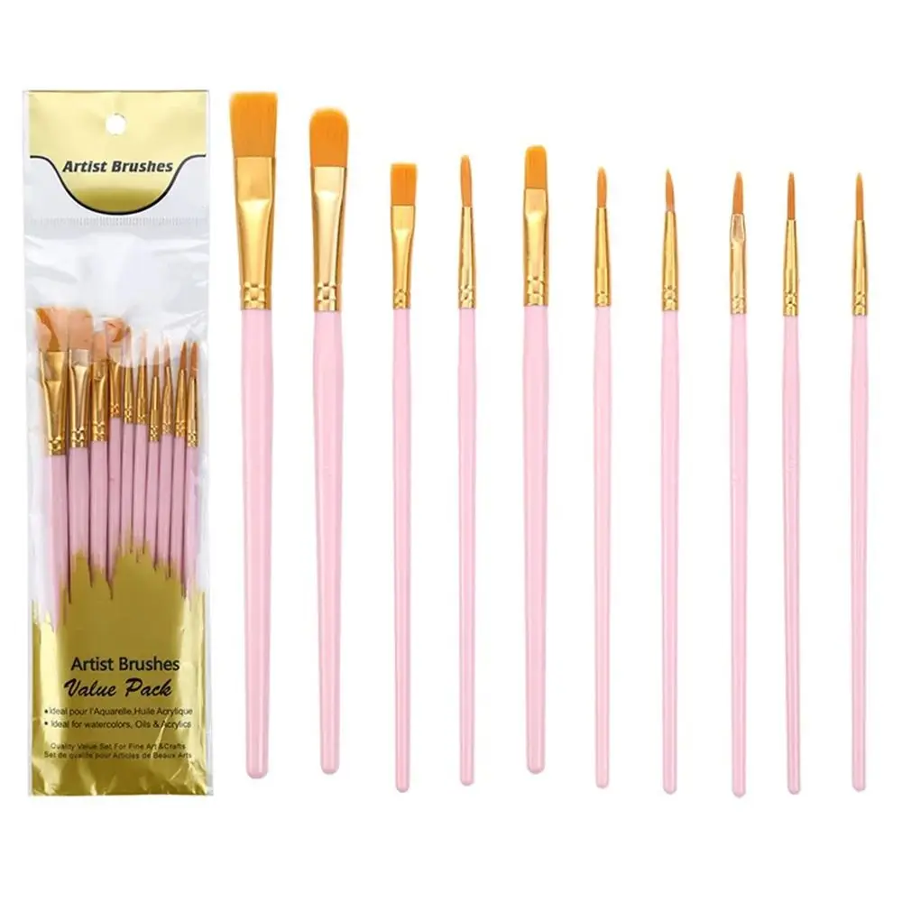 10Pcs/set Nylon Hair Artist Paint Brush Set Paintbrush Watercolor Acrylic Oil Painting Brushes Colorful Professional