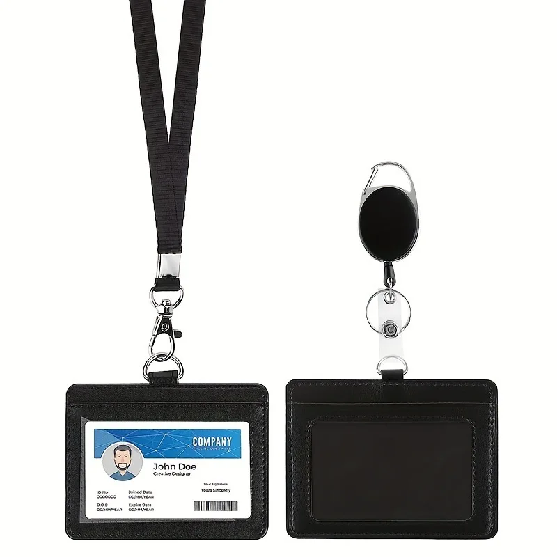 Premium Leather Retractable ID Badge and Card Holder with Lanyard