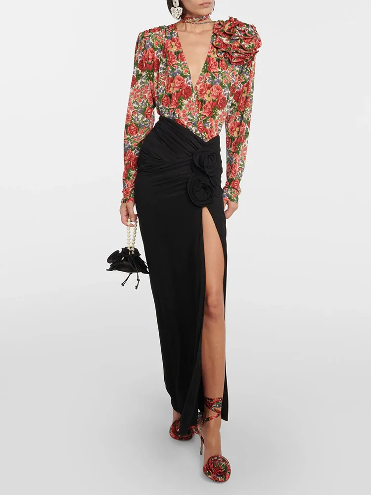 

y2k Autumn and Winter Flower Printed Asymmetric Long Sleeve Viscose Women shirts2023 Fashionable Versatile Loose Oversized shirt