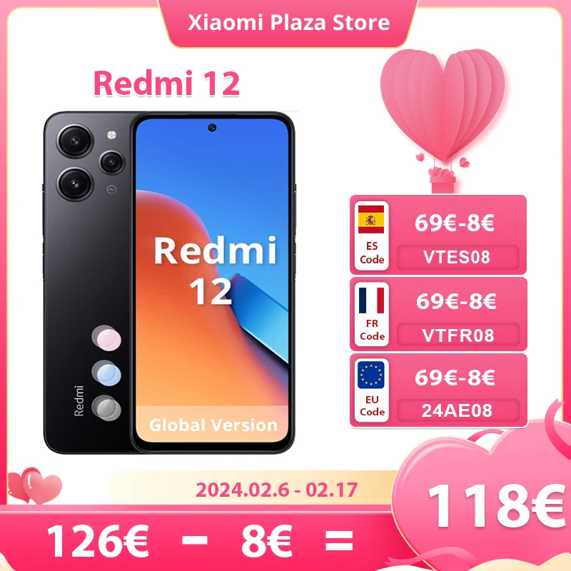 Xiaomi-Smartphone Redmi 12, versión Global, 8 + 128, cámara de 50MP, pantalla de 6,79 pulgadas, 90Hz, MediaTek, Helio G88, ocho núcleos, 5000mAh