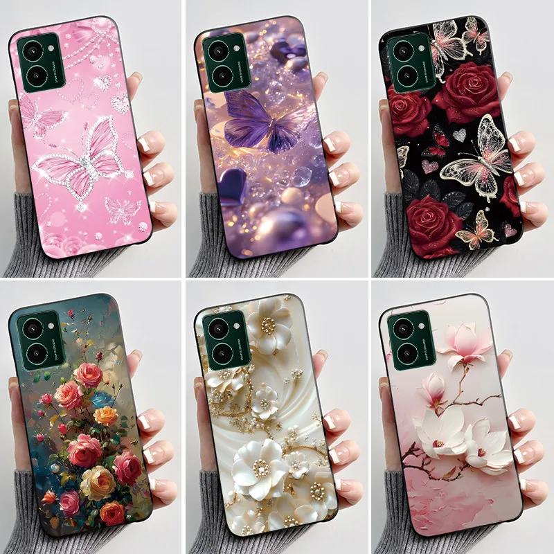 Luxury Fashion Butterfly Flower Painted Black Soft TPU Silicone Phone Case