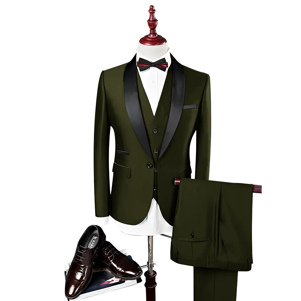 Silver Men's Suit 3 Piece Set Wedding Groom Tuxedo High Quality Men's Suit Elegant XS-5XL