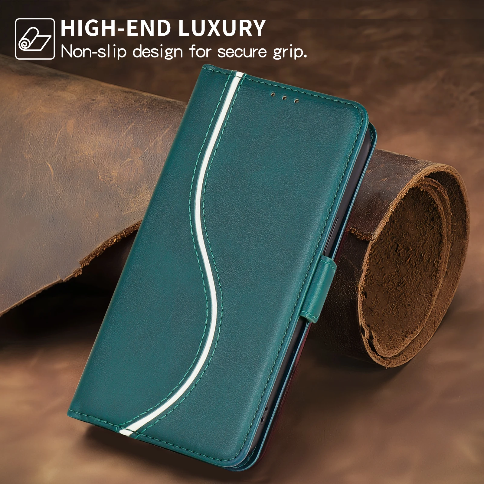 Leather Wallet Case Book - Elegant Flip Cover with Card Slots and Stand Feature