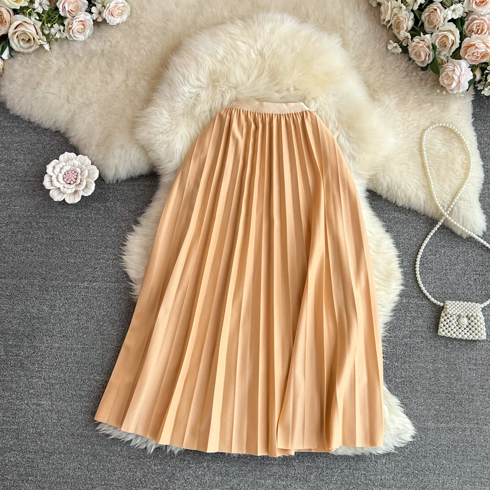 

Women Vintage Chic Pleated Full Skirt High Waist Elegant Korean Loose Fashion Fairycore A-line Sweet Casual Summer Spring Skirts
