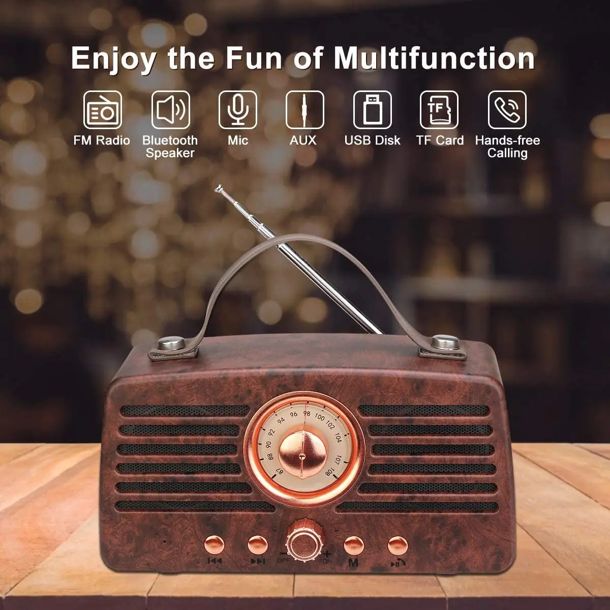 cada vez Orientar Puede ser ignorado New Boombox Wooden Wireless Bluetooth Speaker Retro FM Radio Altavoz  Portatil Mini Sound Box Parlantes Portatil AUX Music Player - AliExpress