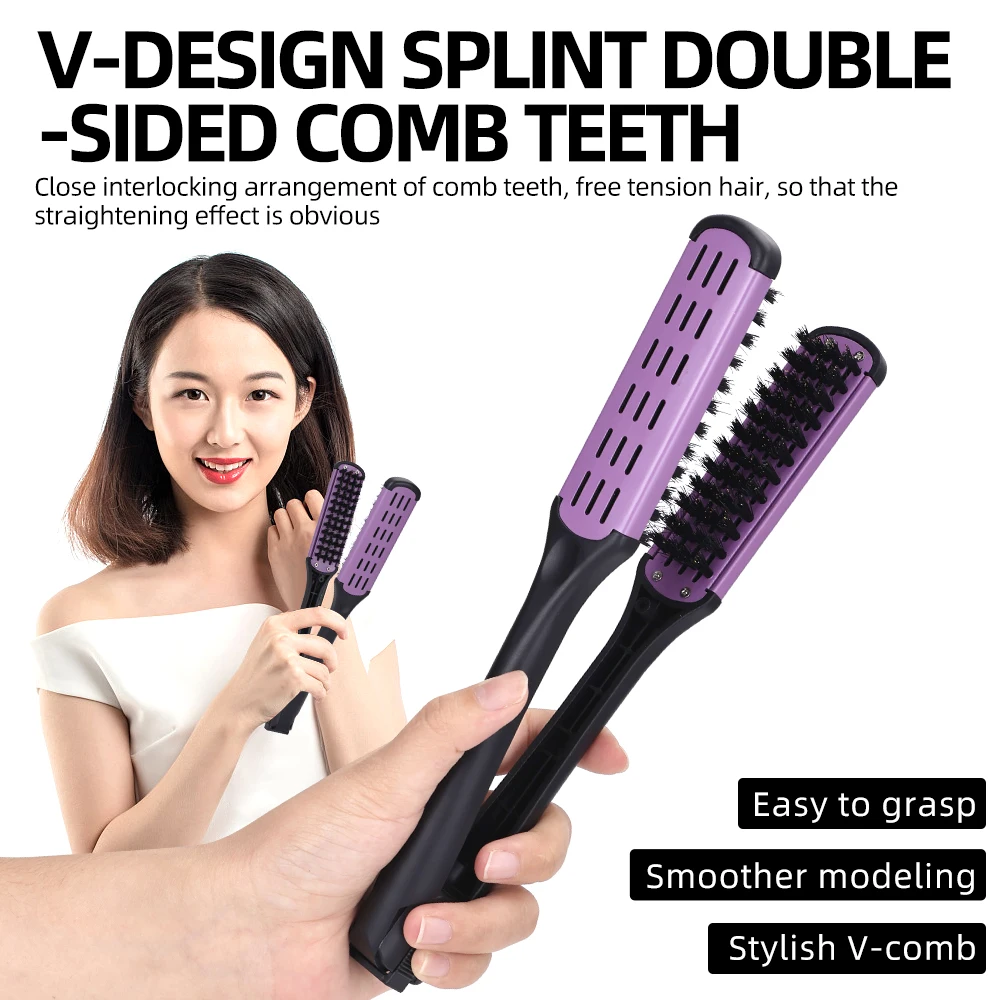 Dual-Sided Wooden Hair Straightening & Styling Brush for Smooth, Frizz-Free Hair