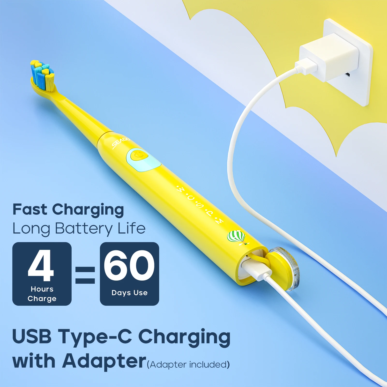 Kids Electric Toothbrush Seago Kids Electric Toothbrush for 6+Years 5 Modes Rechargeable IPX7 Waterproof Power Sonic Toothbrush Replacement Head SG-2303