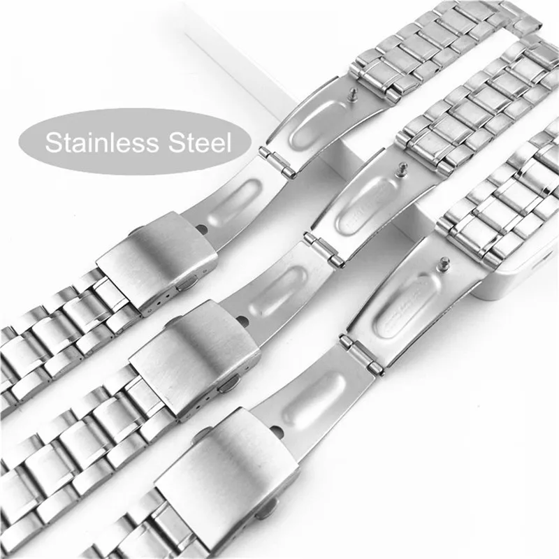 Stainless Steel Universal Silver Watch Band with Folding Clasp – Replacement Wristband Bracelet