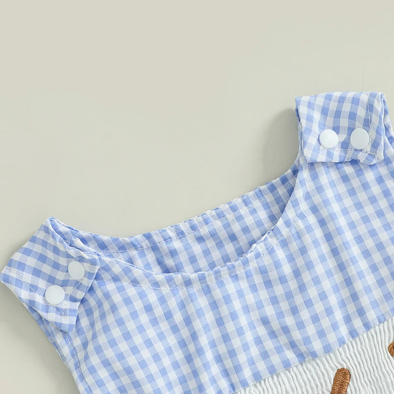 Summer Baby Clothes Newborn Boy Girl Smocked Bubble Romper Baseball Plaid Overall Infant Jumpsuit Outfit 6