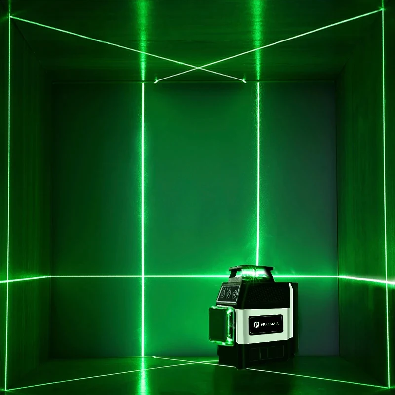Pracmanu Mini 12-Line 3D Laser Level with 360° Self-Leveling and Super Powerful Green Beam