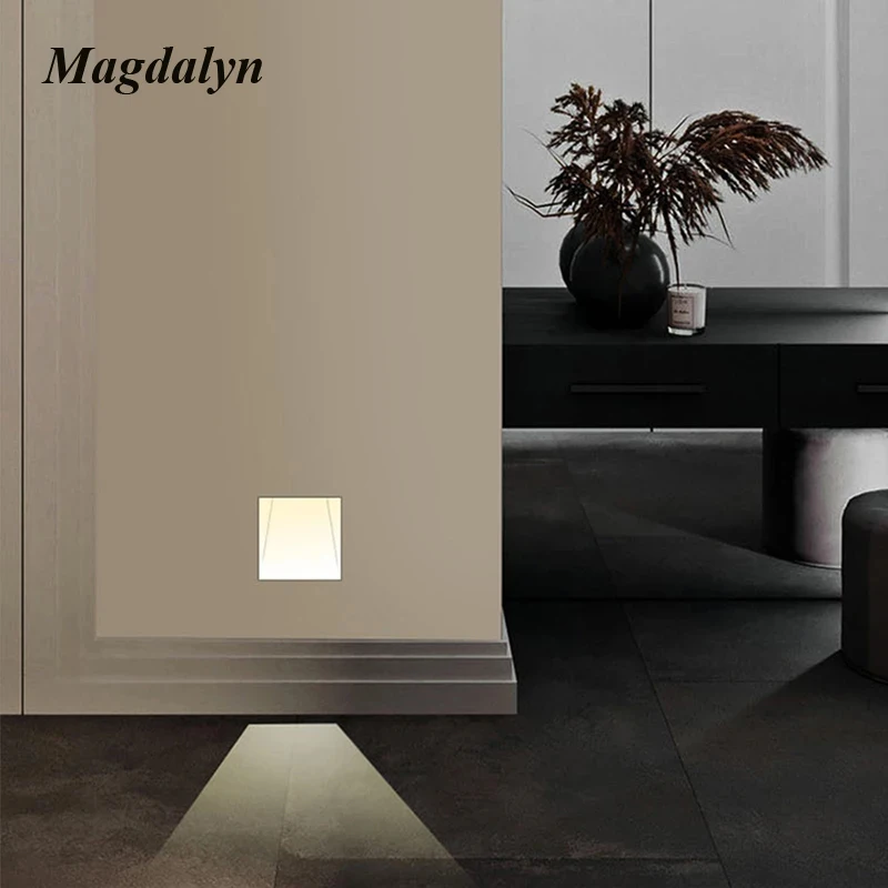 Magdalyn 계단 조명 센서, 미니멀리스트 리세스드 야외 방수 야간 스콘스, 모던 데코, LED 쉐이드리스 코너 벽 램프