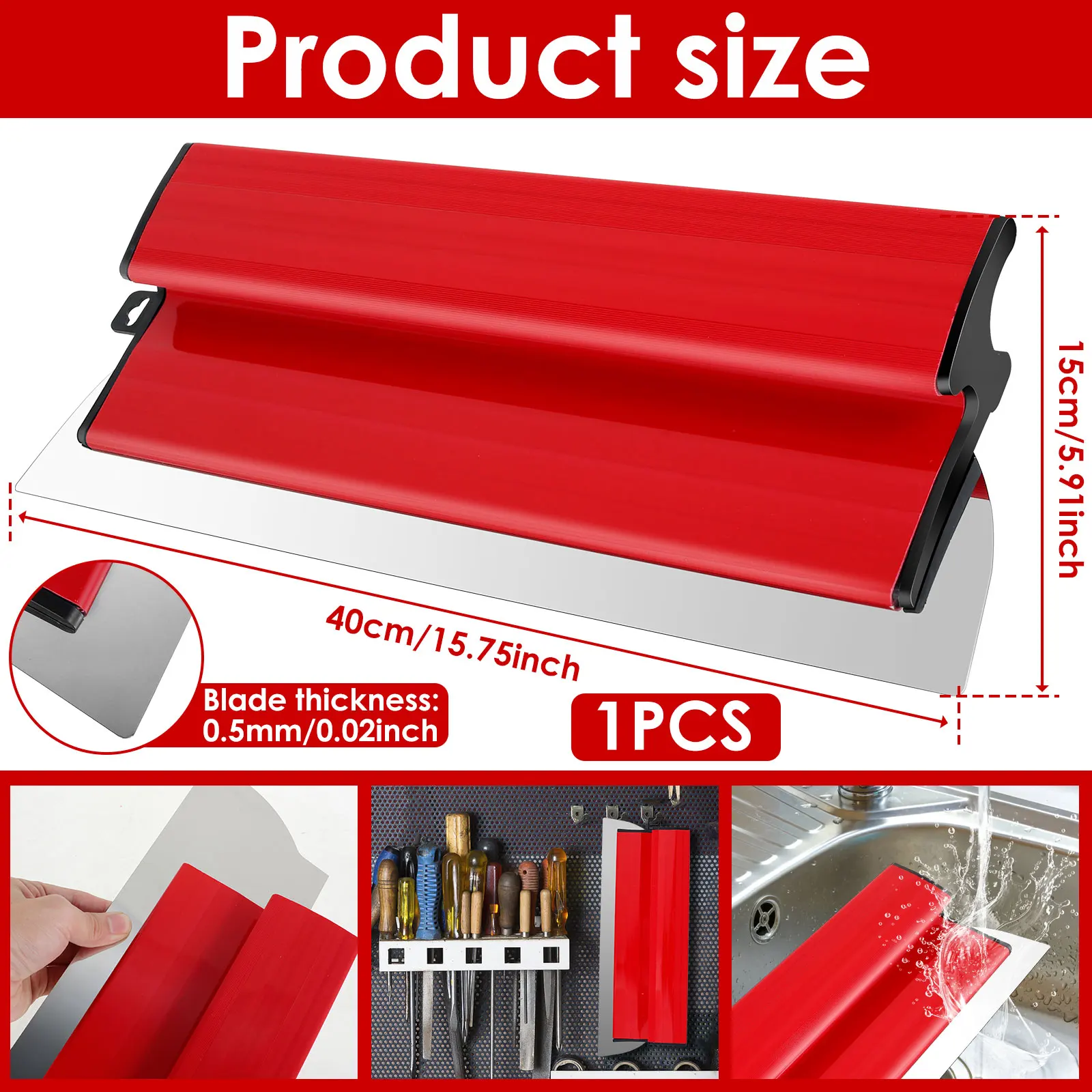 16 Inch Drywall Skimming Blade Precision 0.5mm Stainless Steel Blade Insert Smoothing Drywall Knife Spatula for Drywall Repair