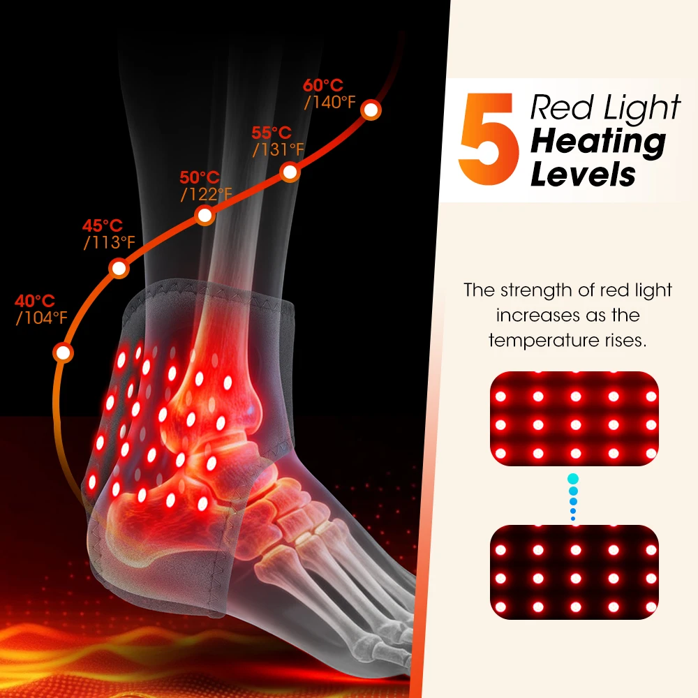 Red Light Foot Ankle Massager Vibration Heating Massage Wrap Brace Foot Joints Fatigue Relief Thermal 600nm 660nm Relax Machine