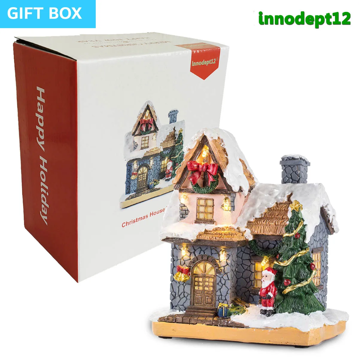 Christmas Decoration Village Collection Figurine Building Christmas House with Santa Claus LED Lighting Home Fireplace Ornament room decoration