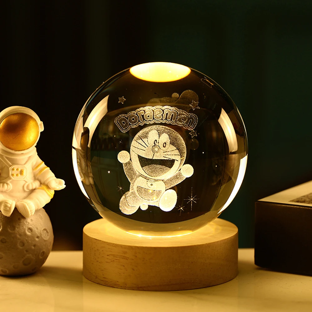 스티칭  도라에몽 A Dream 헬로 키티 크리스탈 볼, 3D 크리스탈 행성 야간 조명 레이저 조각 생일 선물, 6cm