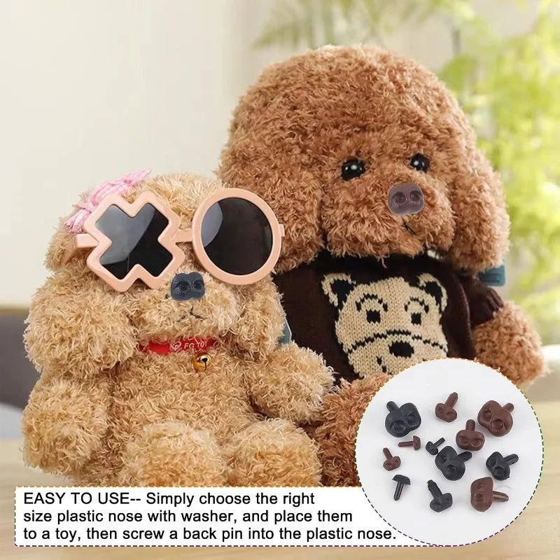 72pcs Doll Noses Plastic Crafts Nose with Washers Assorted Sizes Animal Bear Noses for Plush Stuffed Animals Crochet Puppet Dog