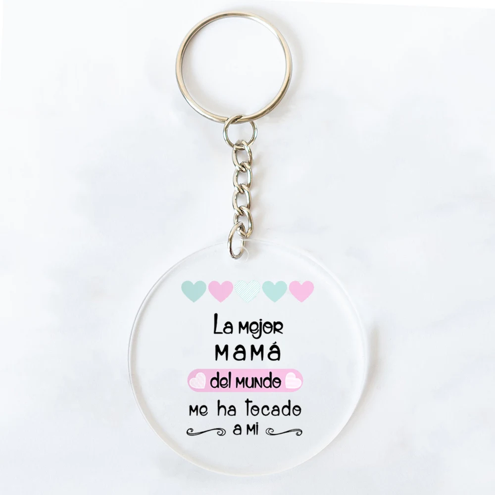 Best Mom in The World Spanish Printed Key Chains Keychain Acrylic Keyring Mama Key Ring Mother's Day Birthady Gifts for Mother