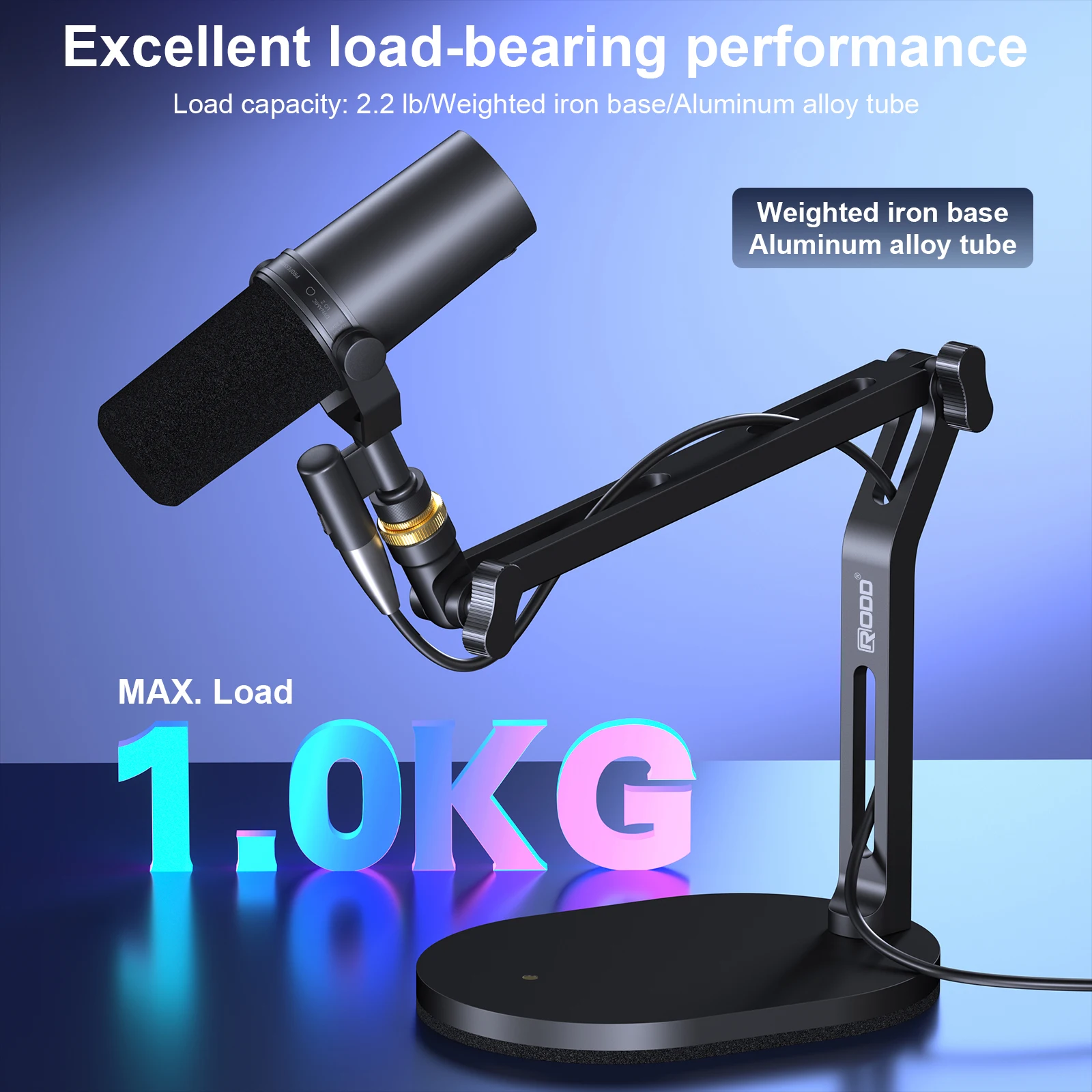RODD PC-22 마이크 브래킷 금속 데스크탑 붐, 각도 조절 가능 및 케이블 관리 기능, 라이브 방송 및 녹음에 적합합니다.