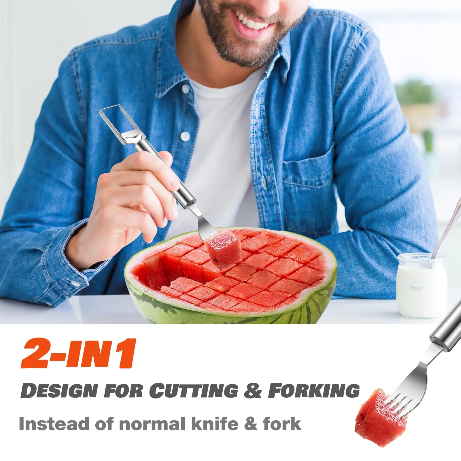 2 In 1 Watermelon Cutter Fork Portable Melons Cutter Slicers Tool vegetable cutter fruit cutter For Camping Picnic