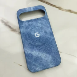 Luxury Cowboy Cloth Texture Magnetic Phone Case - Matte Hard PC Shockproof Bumper Cover - Pixel 7A (Grey Blue)