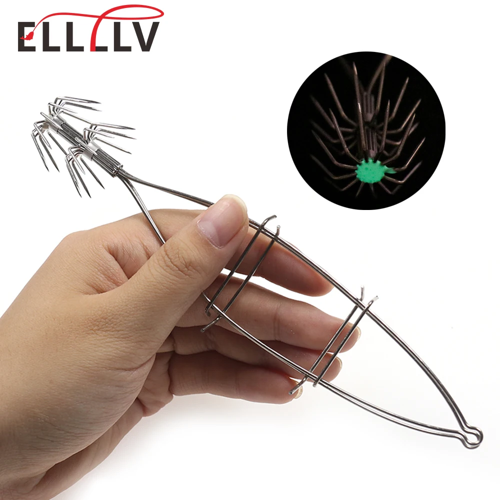 Elllv 17cm/13g Stainless Steel 2 Layers Bait Cage with Luminous Double  Umbrella Hooks Squid Octopus Cuttlefish Fishing Tackle