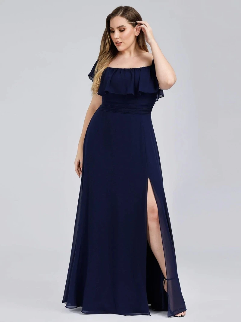 Plus Size Evening Dresses Off The Shoulder Bridesmaid 2022 Ever Pretty fo Long Lace Sleeve Elegant Prom Dress for Women EP00968