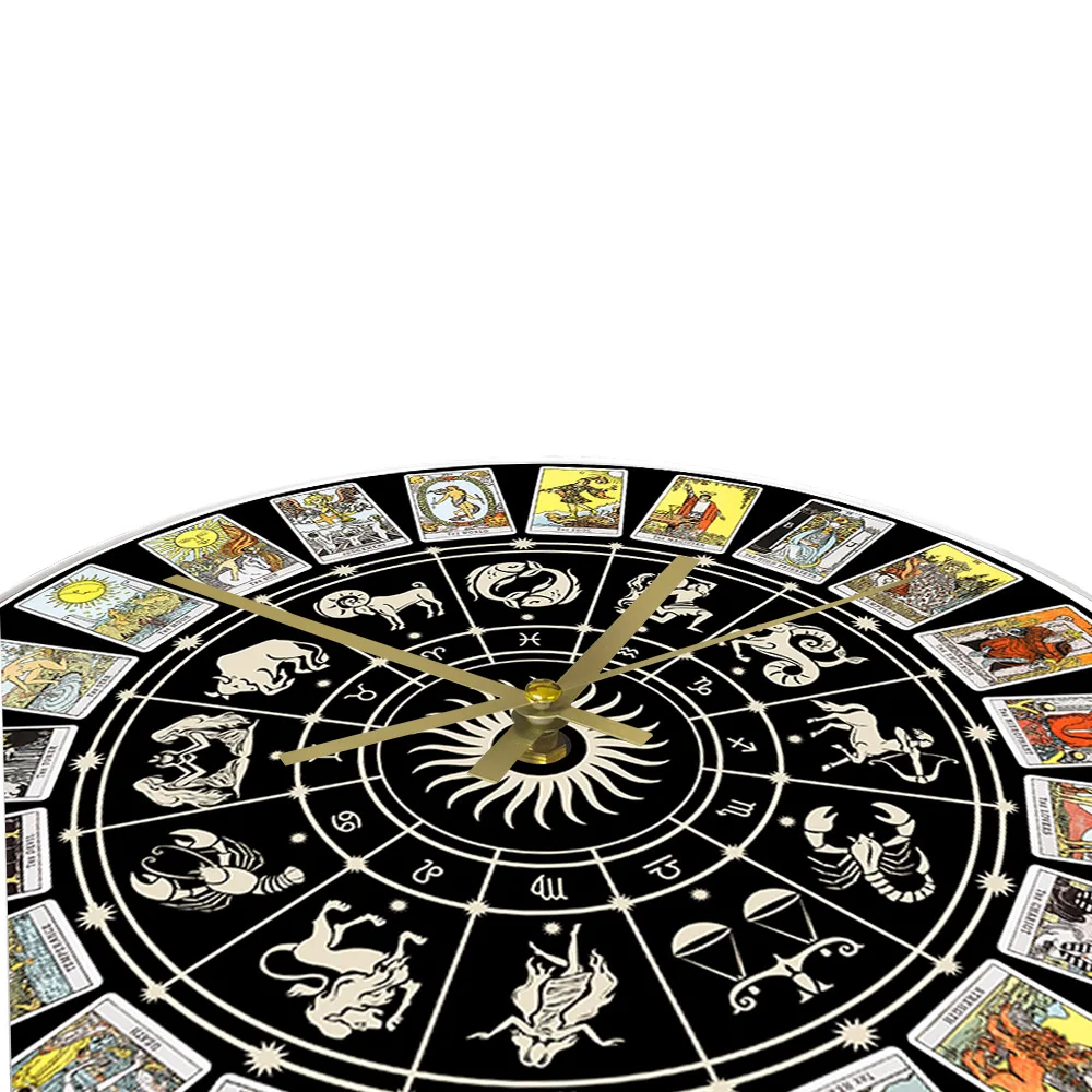 The Major Arcana Wheel of the Zodiac Luminous Wall Clock Tarot Prediction LED Lighting Decor Horoscope Circle Clock Glow In Dark