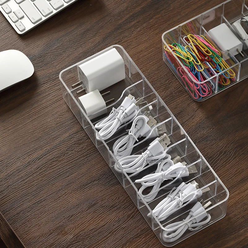 

Cable Storage Box Transparent Plastic Data Line Storage Container Desk Stationery Makeup Key Jewelry Box Office Holder Organizer