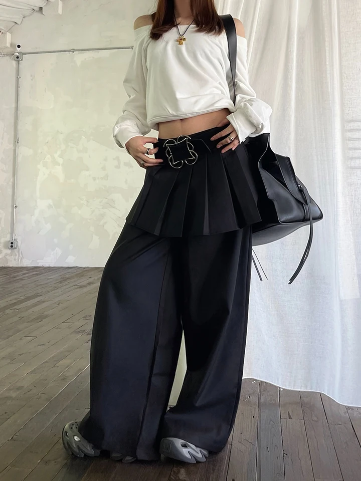 REDDACHiC Women's Pleated Skirt Overlay Suit Pants Work Casual