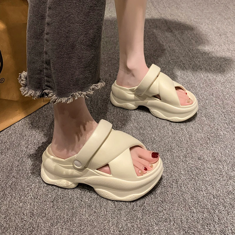 

Shoes for Women 2024 High Quality Summer Women's Slippers Concise Solid Platform High Heels Water Proof Daily Slippers Women