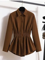 2026 Women's Plus Size Blouse Korean Style Spring Autumn Loose Elegant Casual Mid-length Tops Long Sleeved Waist Cinching Shirts - Image 4
