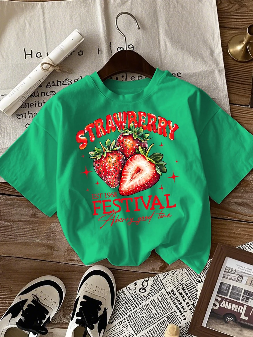 Strawberry Festival Print Women's Casual Breathable Cotton T-Shirt