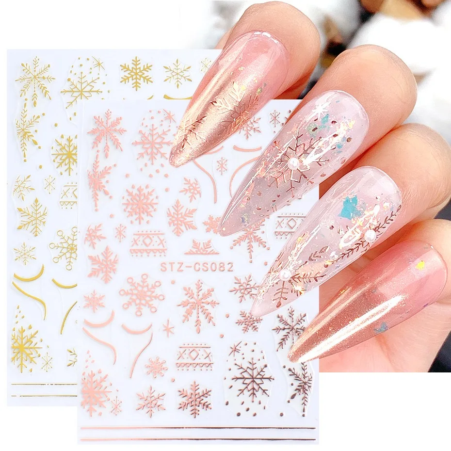 

1Pc 3D Christmas Snowflakes Nail Foil Stickers Laser White Gold Silver Snowflakes Winter Nail Stickers Design Nail Decorations