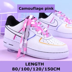 Vibrant Gradient Rainbow Flat Shoelaces - Unisex Casual Canvas Shoe Accessory - 80cm (Camouflage pink)