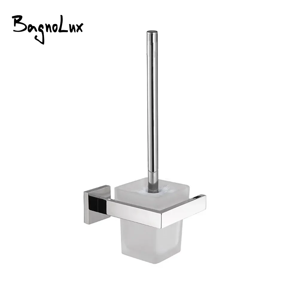 Toilet Brush Set Toilet Brush Holder Modern Stainless Steel Wall Mounted Toilet Brush Holder Shelf Toilet Brush Organizer Frosted Glass Brushed Nickel