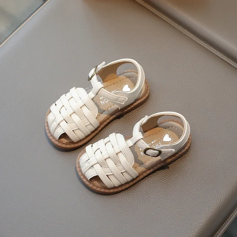 Children's Sandals Solid Color Kids Causal Braided Beach Sandals for Boys Girls Versatile Fashion Toddlers Cut-outs Flat Sandals 2