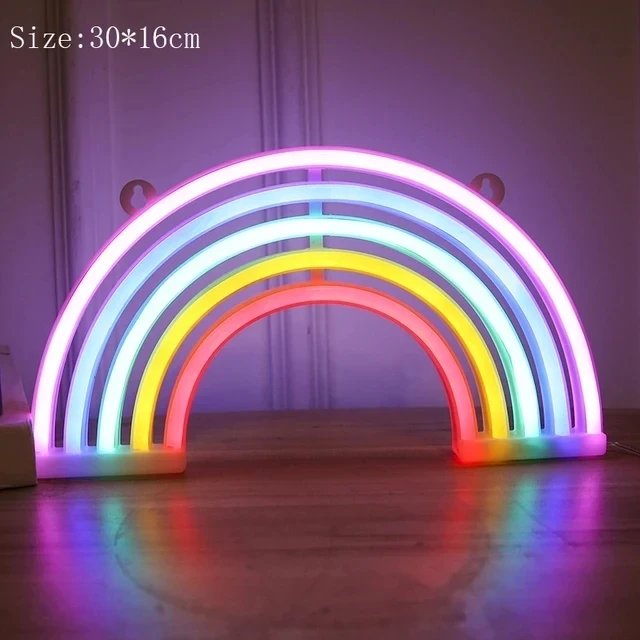 네온 사인 LED 무지개 모양의 네온 불빛 배터리/USB 전원 다채로운 네온 램프 책상 벽 야간 조명 크리스마스 장식