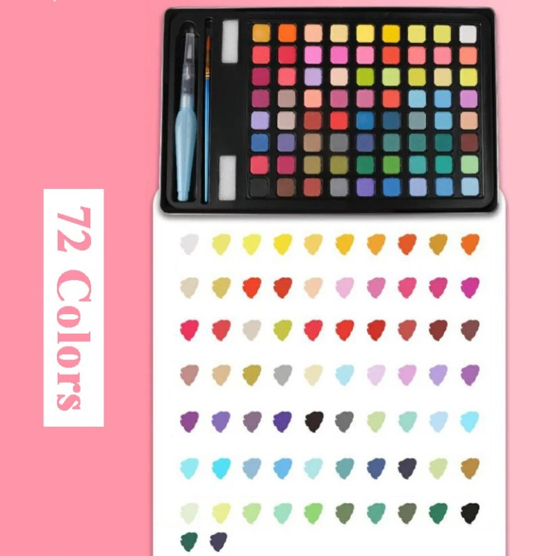 Kit de pintura de acuarela portátil con pincel, pigmento de Color agua sólida, suministros de arte, regalo, 48/60/72 colores