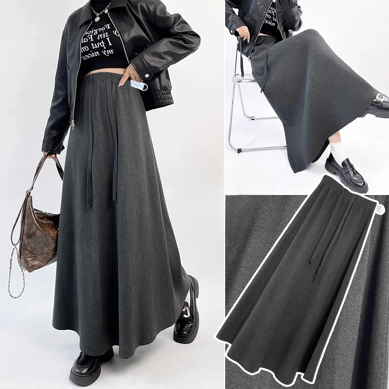 Autumn Winter Pregnant Woman Knitting Skirts Adjustable Waist Irregular Large Hem Maternity Umbrella Skirt Pregnancy Maxi Skirts