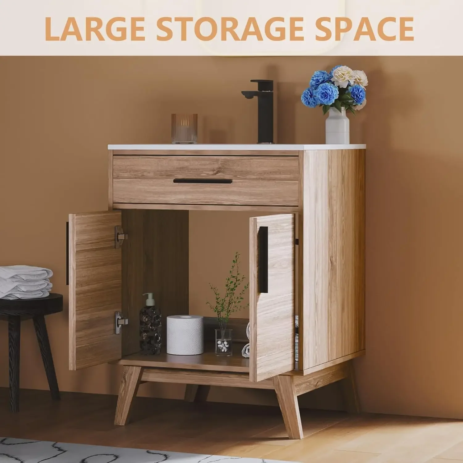 24.5" Bathroom Vanity with Sink Combo, Mid-Century Modern Small Single Bathroom Cabinet Set, Integrated Sink, Soft Closing Doors 4