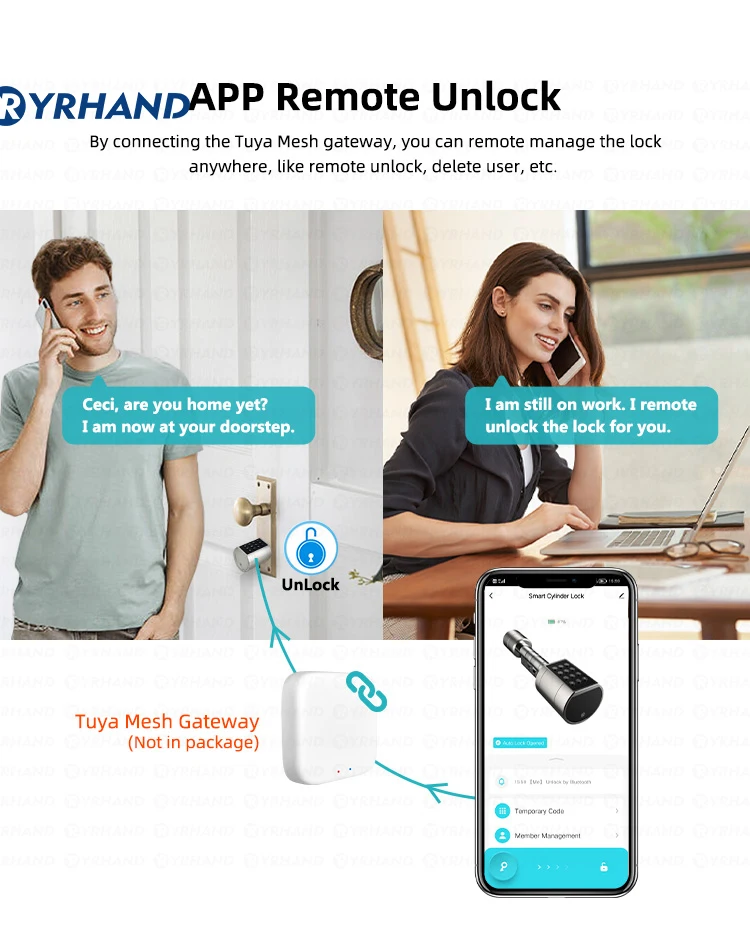 Euro Tuya APP Fingerprint Bluetooth Free adjustment Cylinder Smart Door Lock El