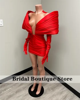 Stunning New Arrival 2026 Red Prom Gown With Two Gloves Off Shoulder Birthday Party Senior Cocktail Dresses Robe Customized 1