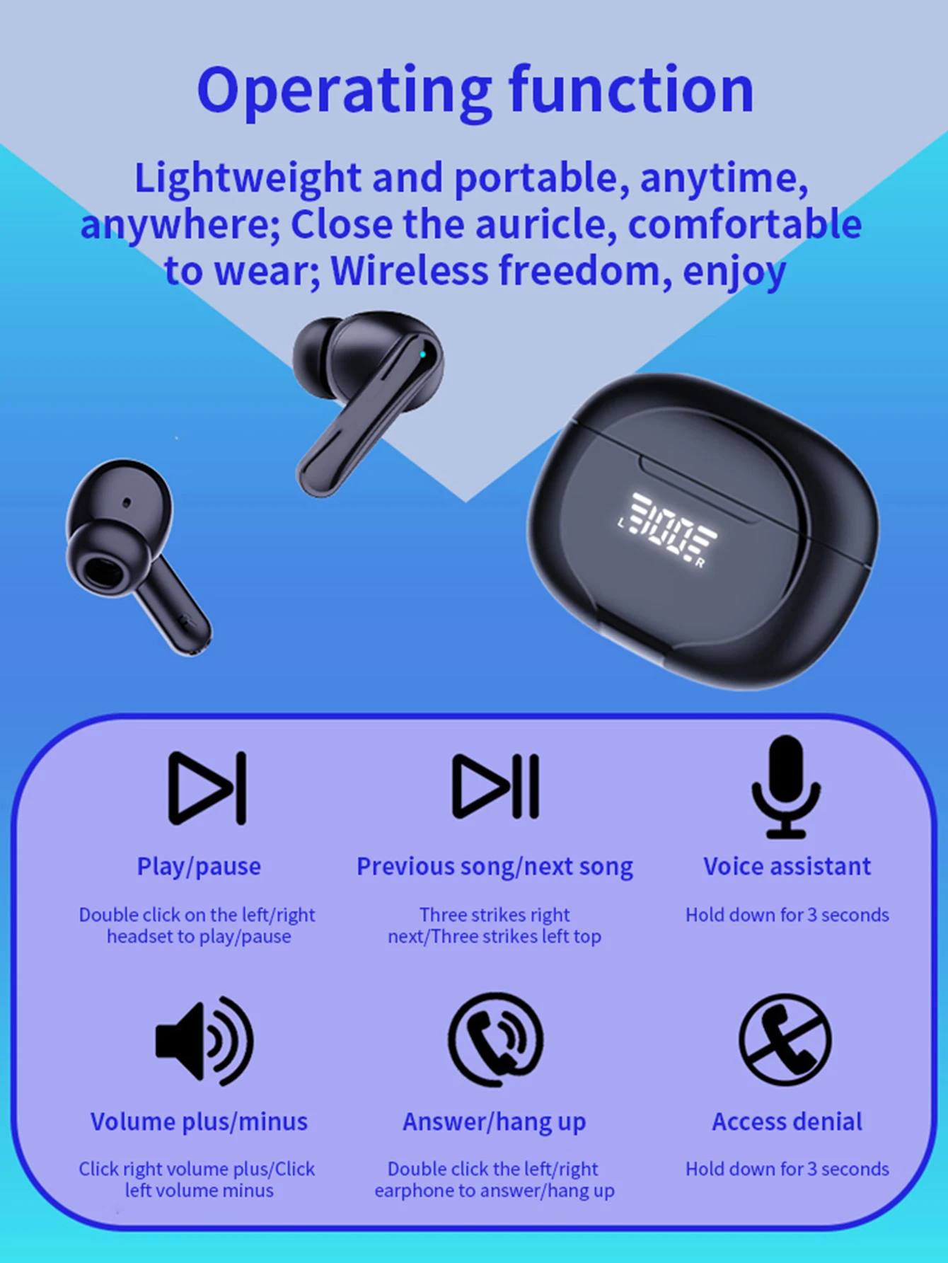 A9 Wireless Bluetooth-Compatible 5.3 Earbuds LED Power Display TWS Earphone Wireless Earphones for Android iOS Phones Laptop